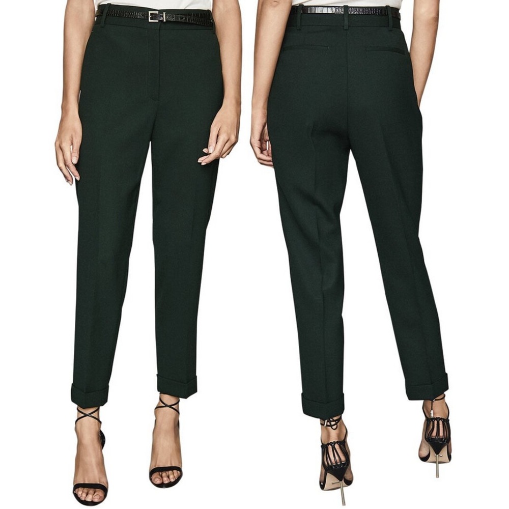 Princess Kate Middleton Reiss Ginnie Slim Leg Wool Blend Trouser Bottle Green